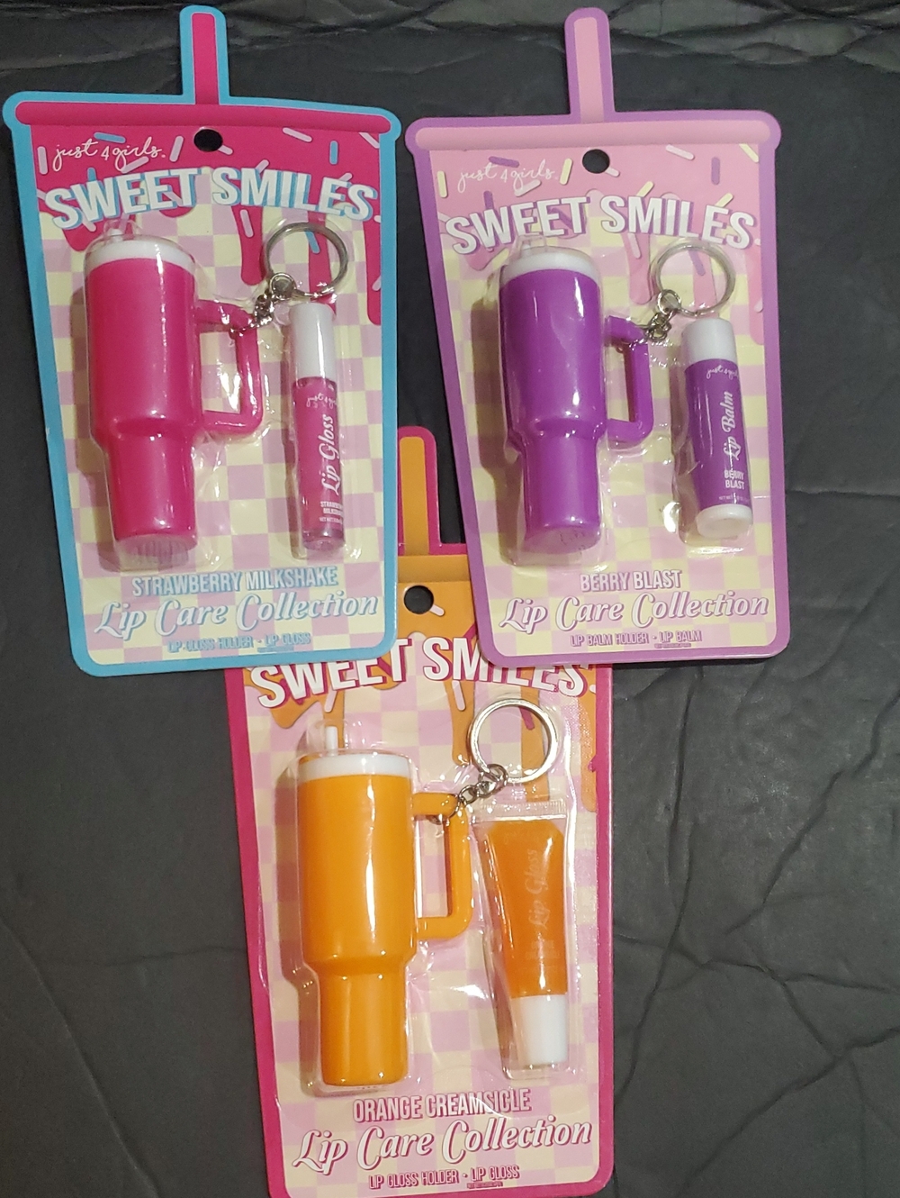6piece berry blast orange creamsicle strawberry milkshake lip gloss & holder new